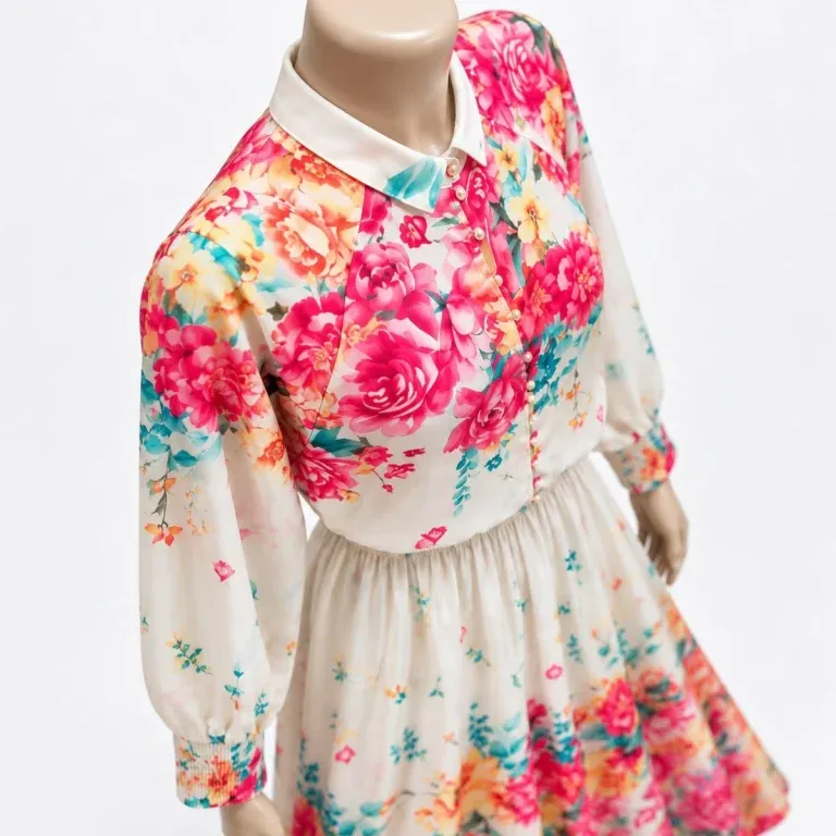 Women Floral Print Maxi Dress - Cream & Pink Long Sleeve Dress - Image 4